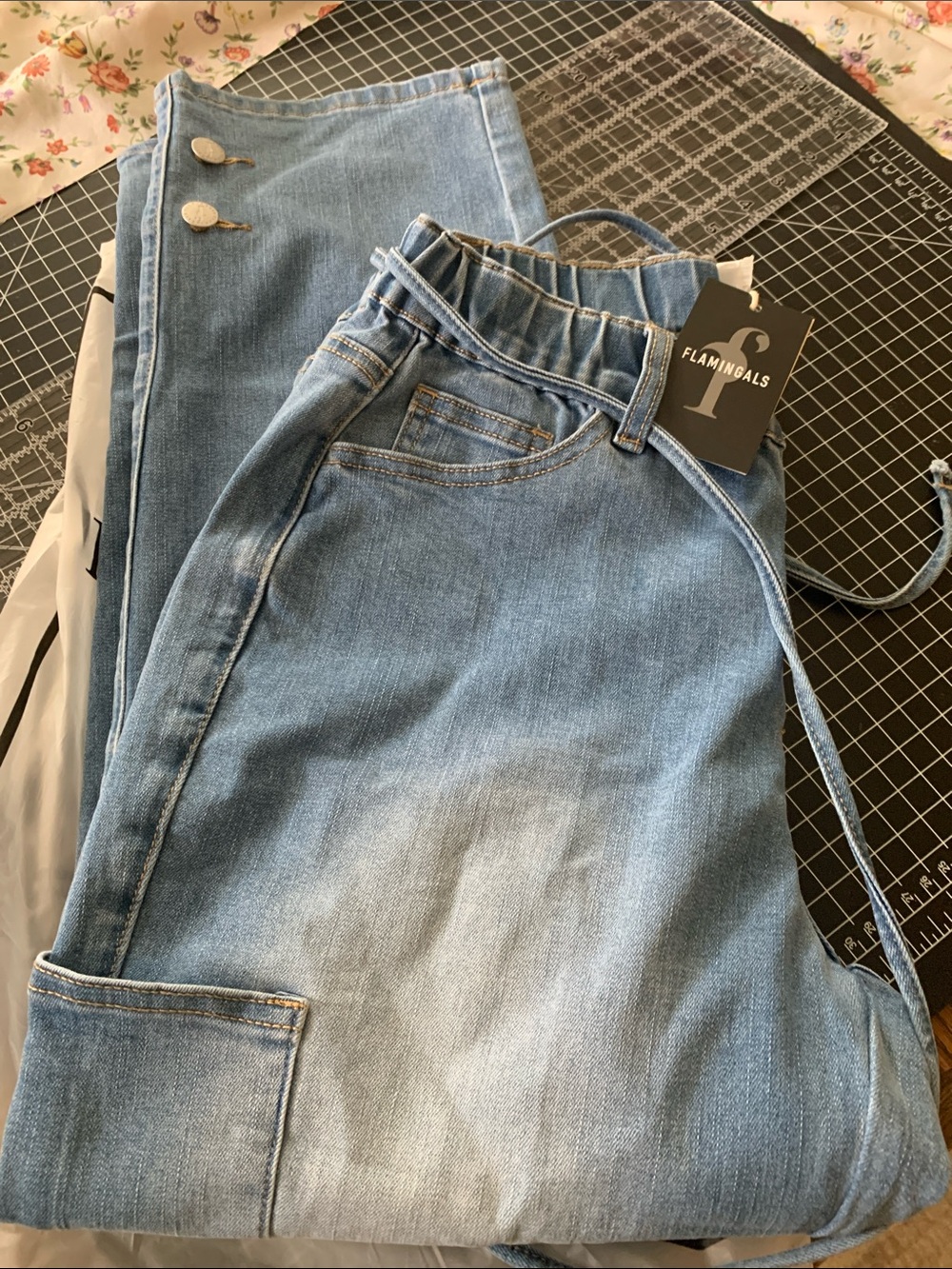 Flamingals Light Blue High-Waist Cropped Paperbag Jeans